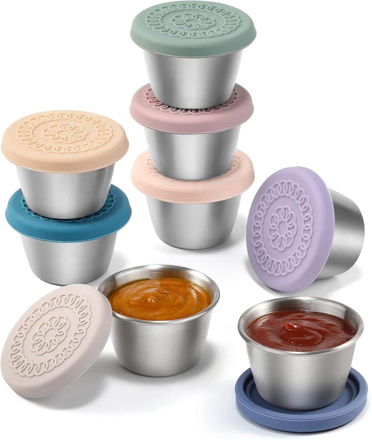 [8 Pack] Salad Dressing Container to Go, 2.4Oz Small Condiment Containers with L