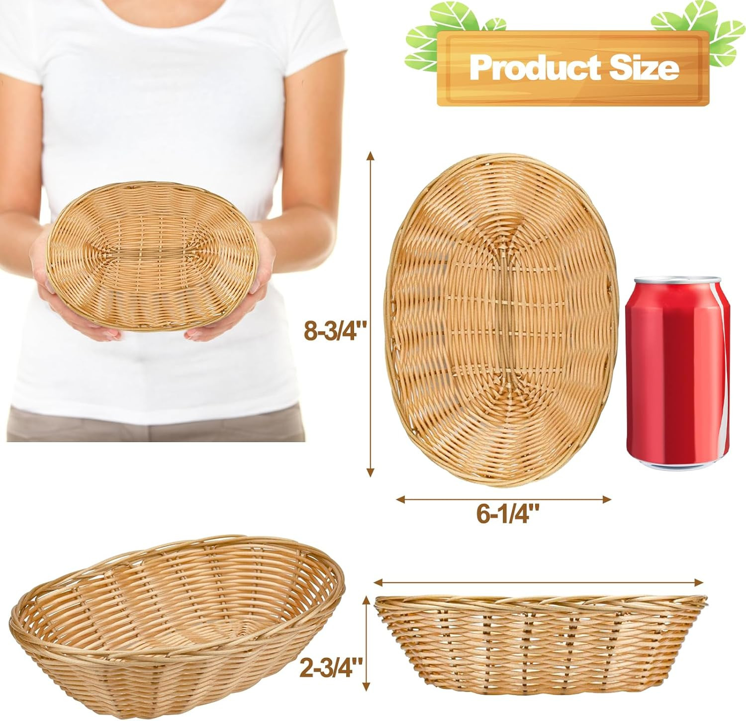16 Pack Plastic Oval Baskets, Food Storage & Fruit Basket, 8-3/4 X 6-1/4 X 2-3/4