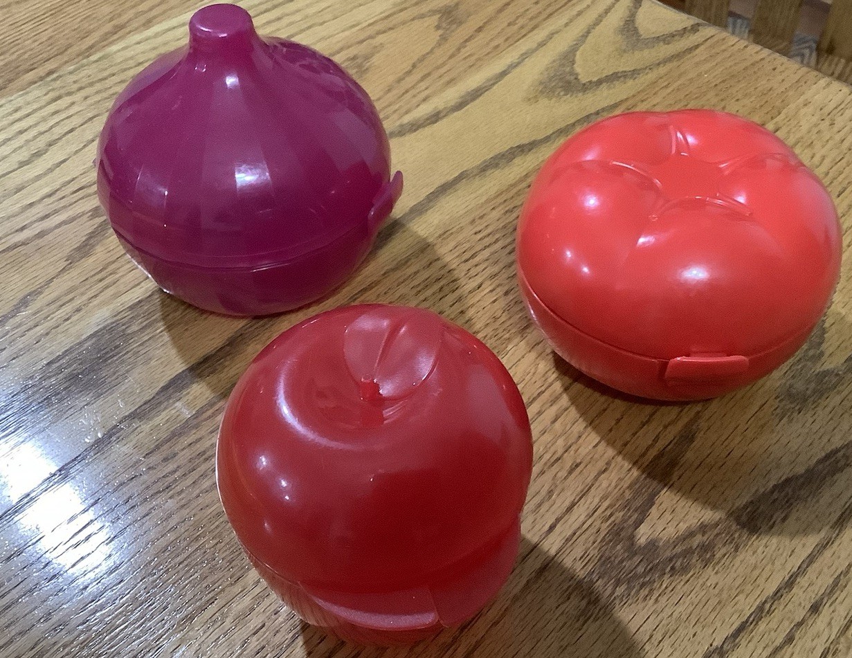 Tupperware New Forget Me Not Vegetable Keepers Tomato, Apple & Onion Containers