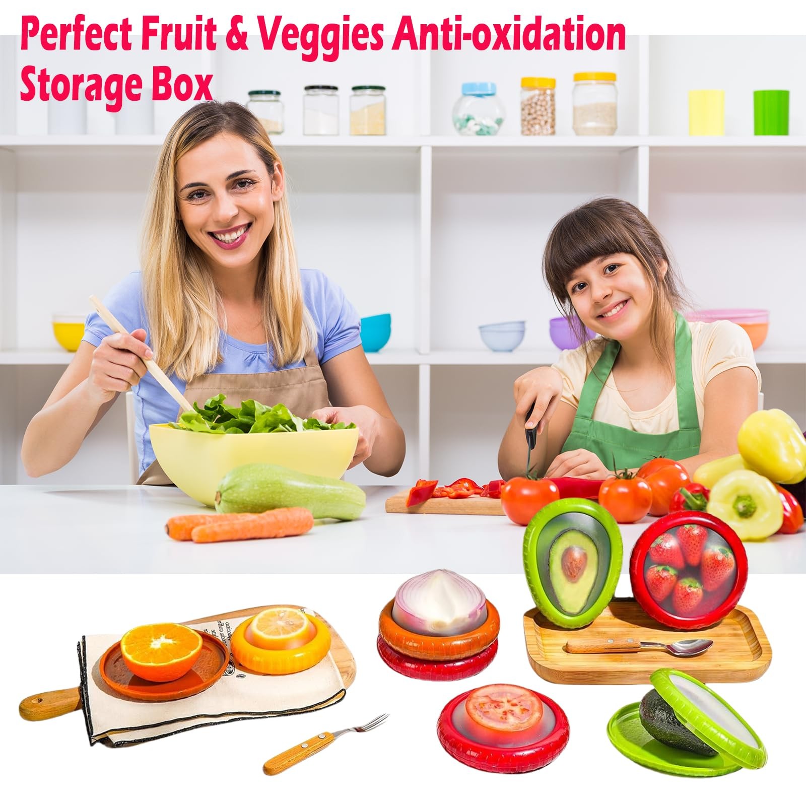 Zyphora 5-Piece Avocado Saver and Tomato Holder Set – yellow,red,brown,green