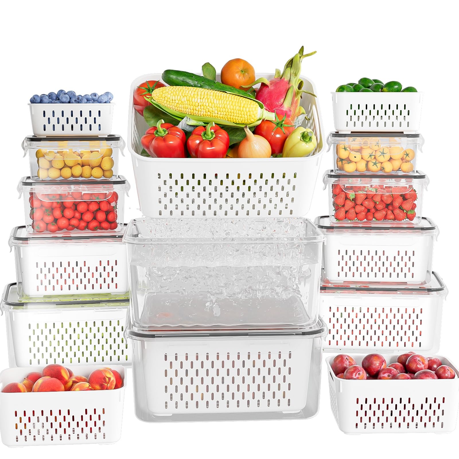 KEMETHY 10 Pack Fruit Storage Containers for Fridge with transparent
