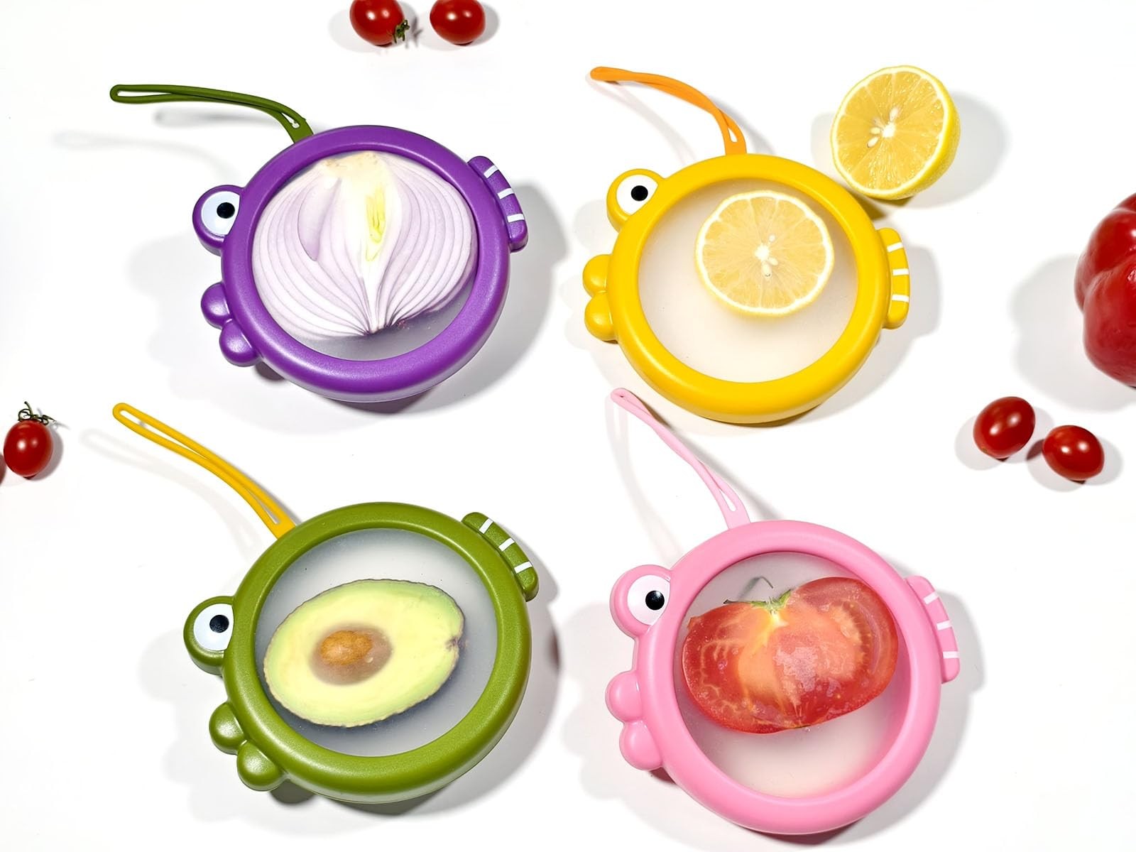Kirynd Onion storage and Avocado 5.7 x 4.9 inches, green,pink,purple,yellow