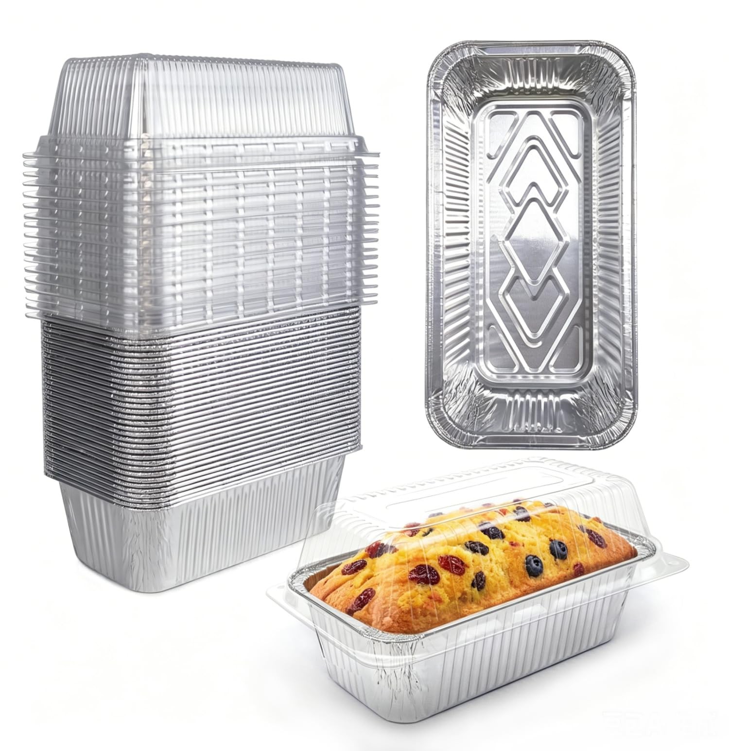 Lewarm Disposable Loaf Pans With Lids Bakeware Set, 2lb, 55 Pack, 8.5×4.5 Hea…
