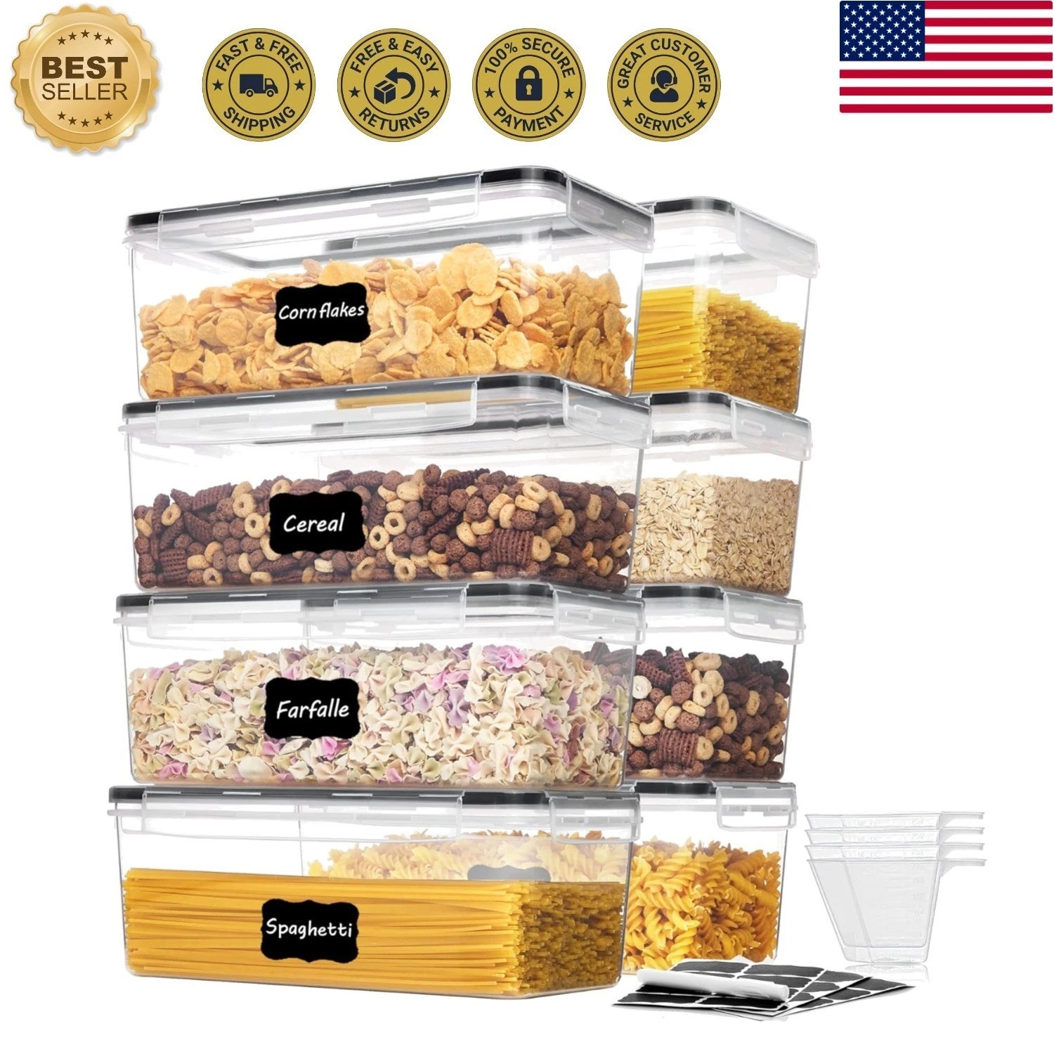 BPA-Free 8PCS Airtight Containers – Versatile 3.2L Storage for All Dry Foods