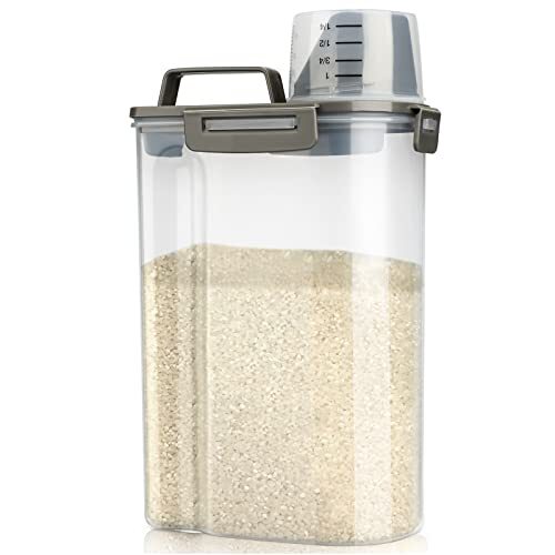 Rice Airtight Storage Container, 3 to 5Lbs Cereal Dry Food Flour Bin, Pet Gray