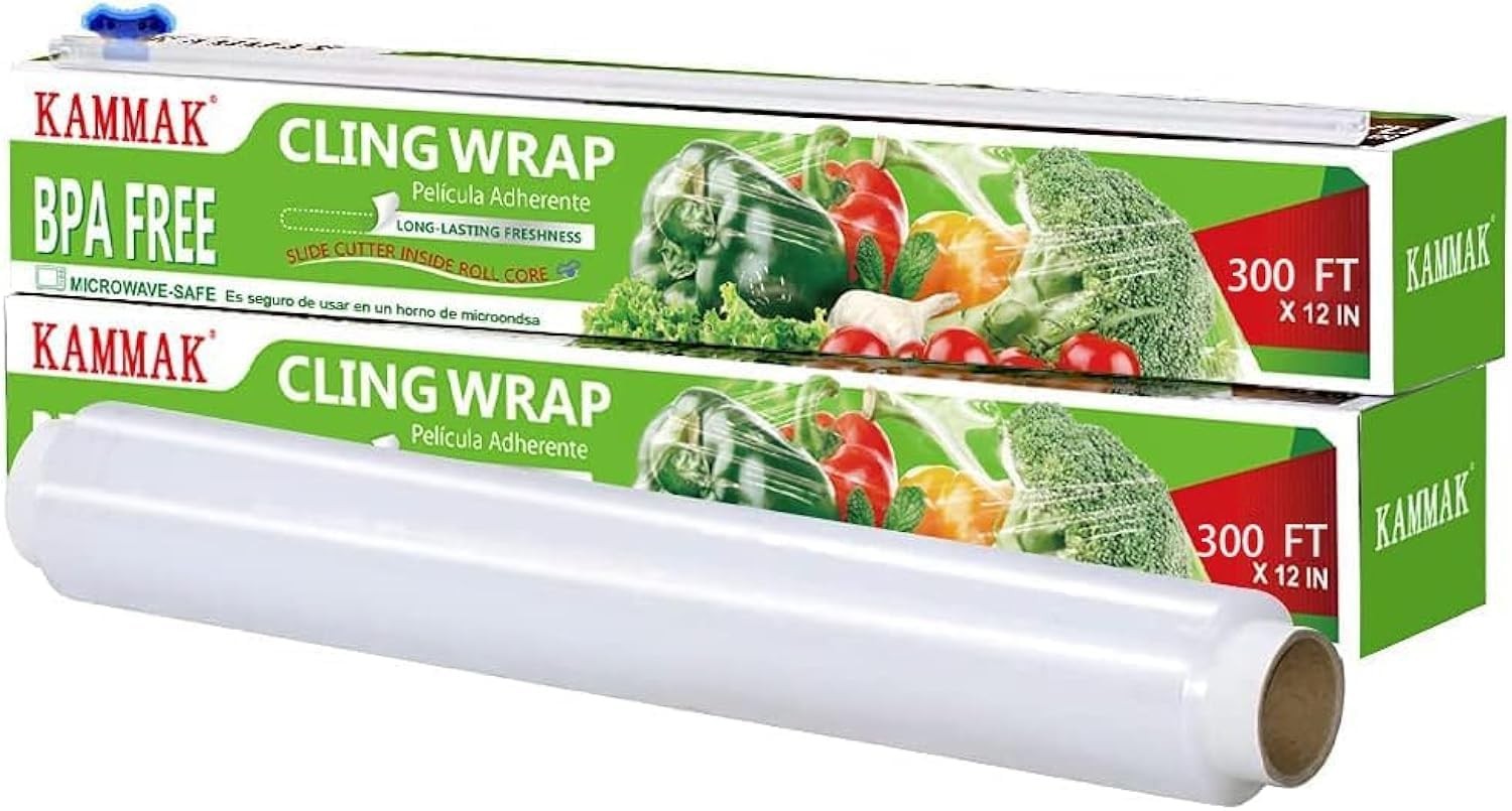 KAMMAK Plastic Wrap, Food Wrap with Slide 300 Sq Ft (Pack of 2), Green