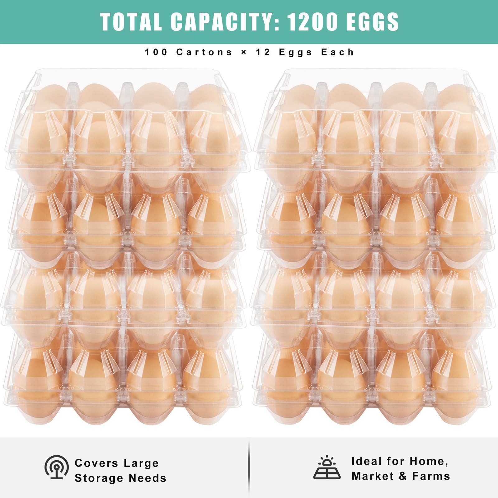 SINLUCESCE 100 Packs Egg Cartons Cheap Bulk，Plastic for 12 Eggs, Clear Egg Carto