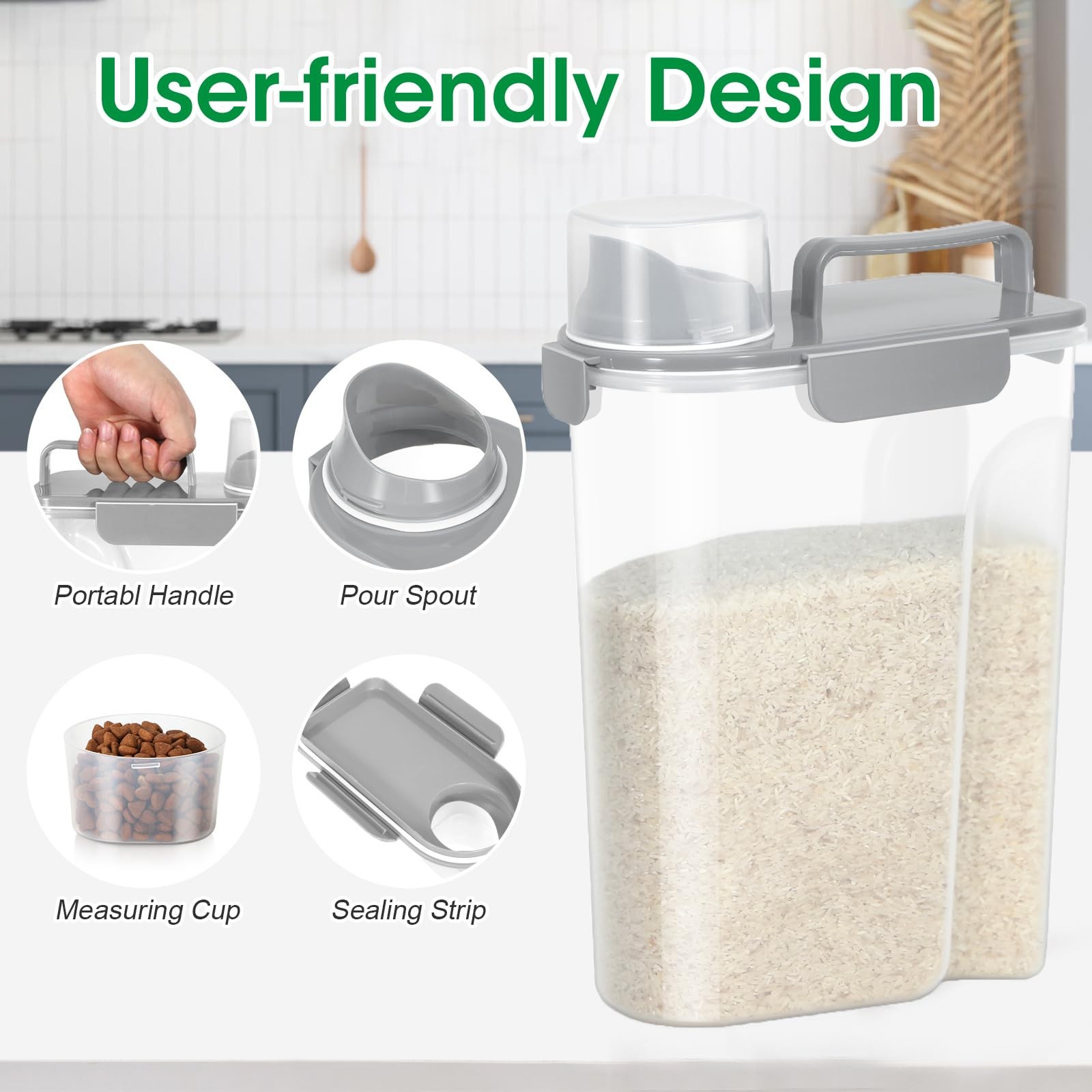 TBMax Rice Container 10 Lbs, Cereal Oatmeal Storage, 6Qt/Light Grey