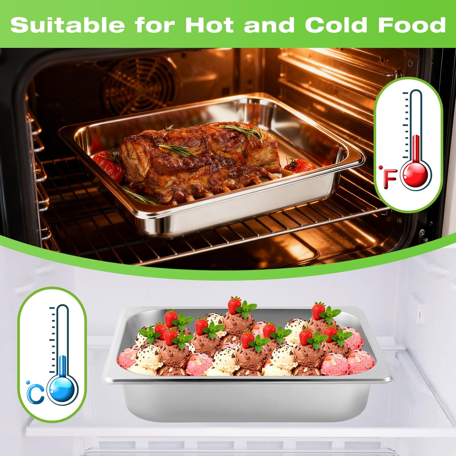 2 Pack 1/2 Half Size 2.5 Inch Deep Stainless Steel Steam Table Pans