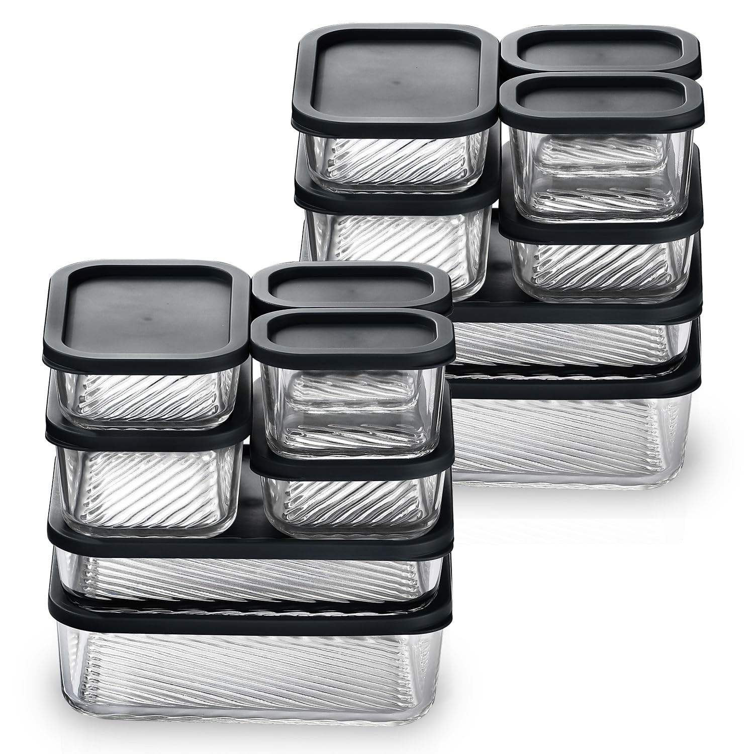 EATEX 14 Pack Glass Meal Prep Containers with Grooved Base, 14 Stackable BPA …