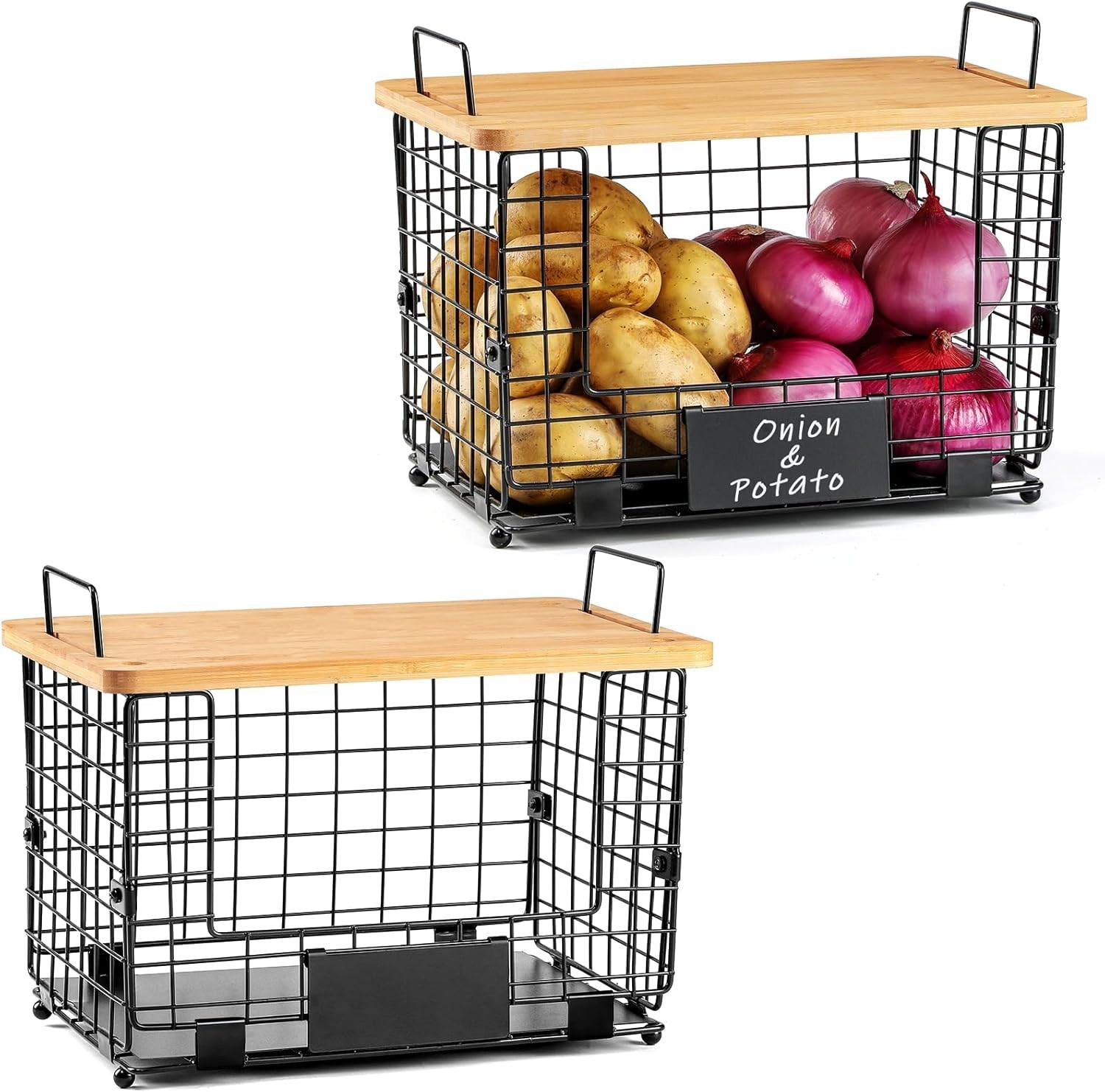 2PCS Organizador de Almacenamiento Apilable Cesta de Alambre Patatas y Cebollas