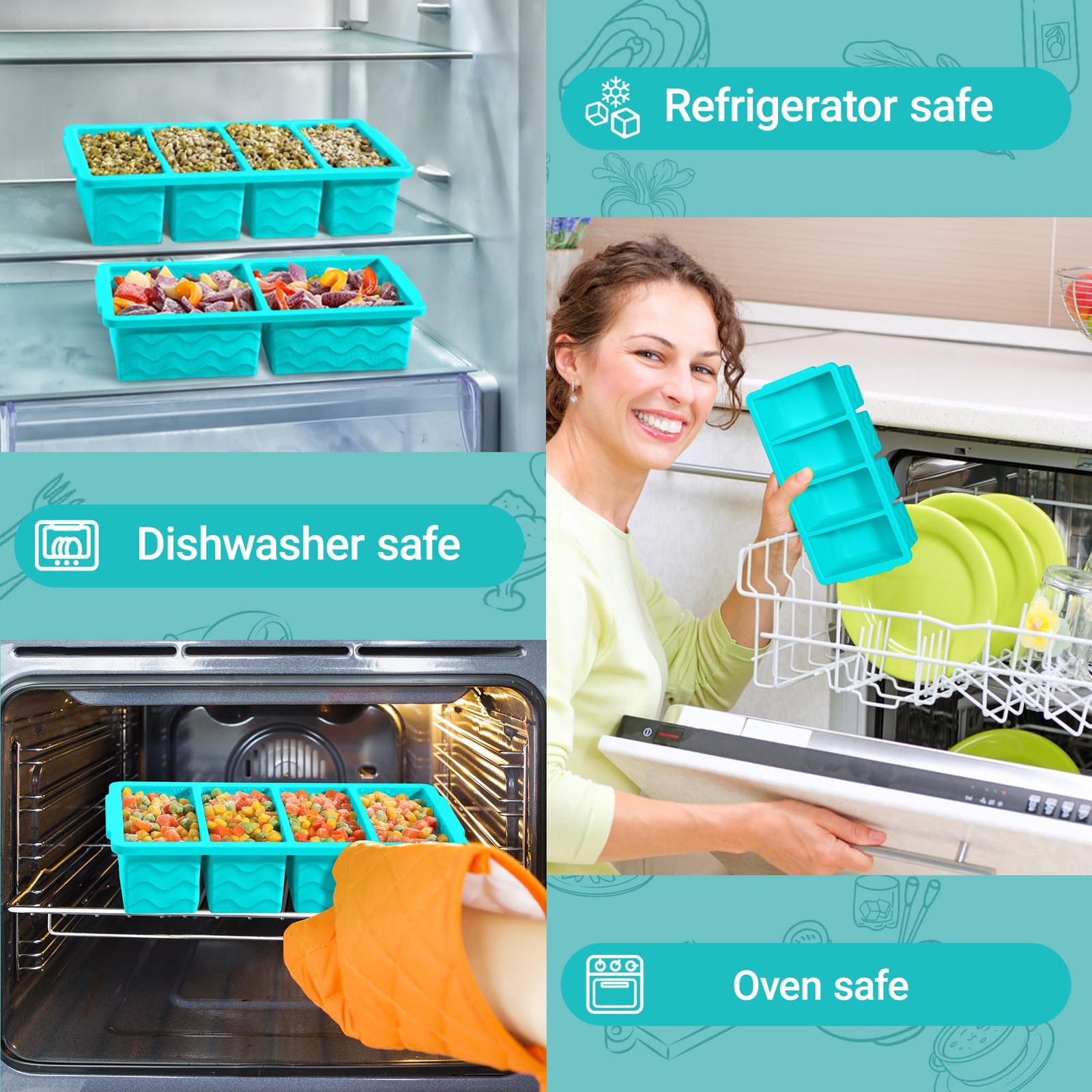 Silicone Soup Freezer Trays, 250ml 125ml Portion Containers, Meal Prep, Blue