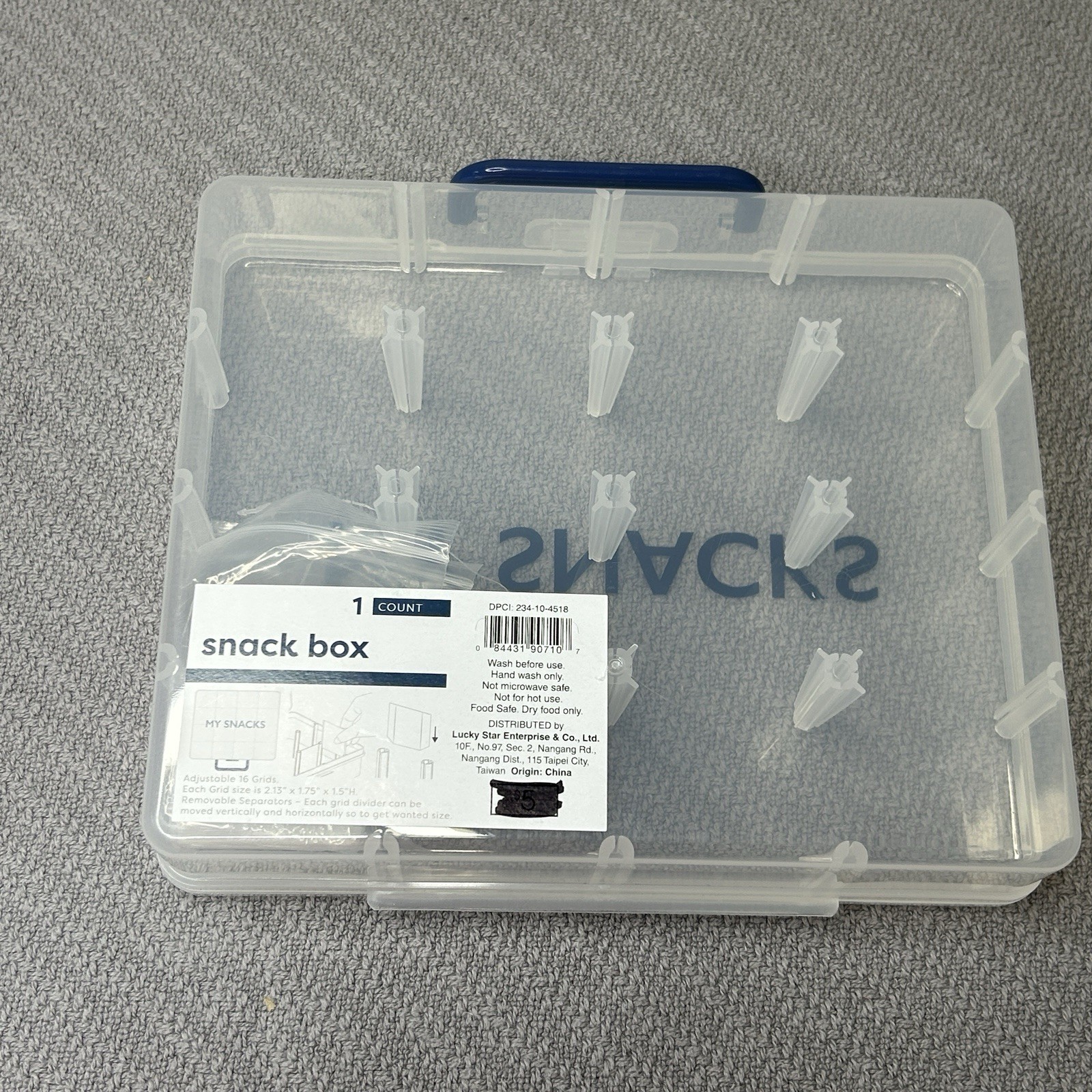Snackle Box Container Adjustable 16 Grids 9” X 7.5” X 2” My Snacks Box