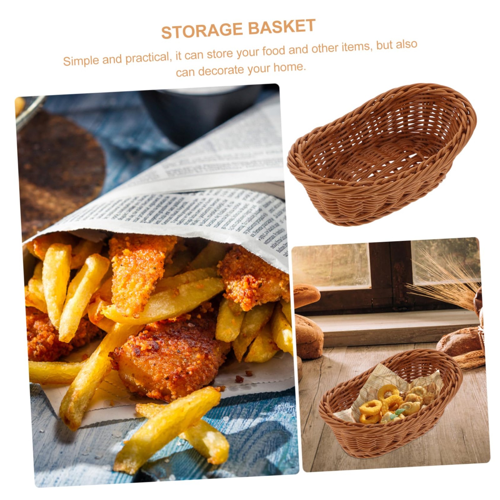 2-Pack Plastic Braided Storage Baskets with Handles Small Woven Pantry Organi…