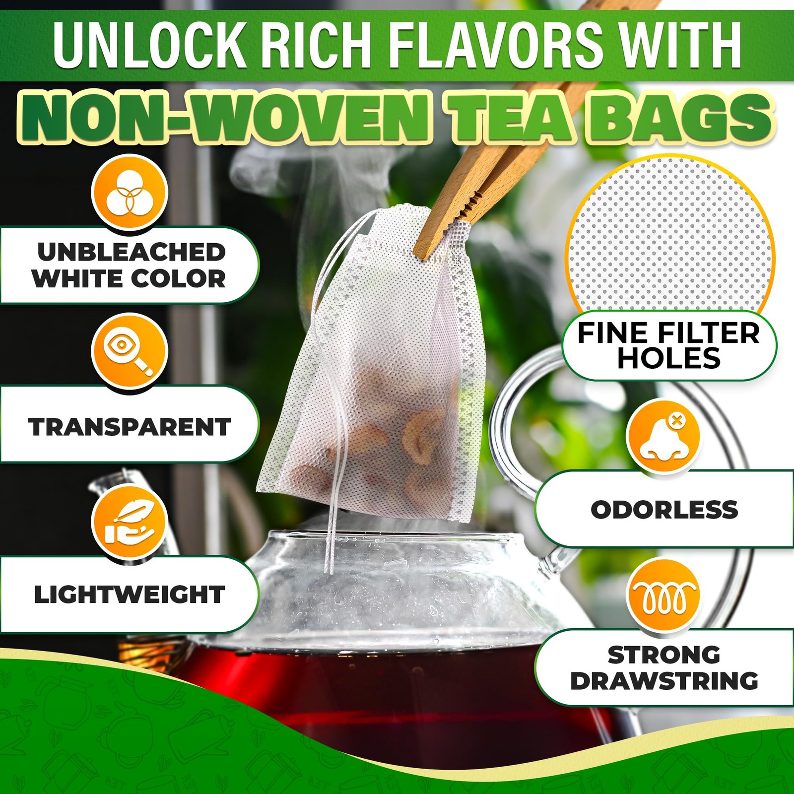 400 Pcs Disposable Tea Bags for Loose Leaf – 3.62 x 3.62″*2.76″, White