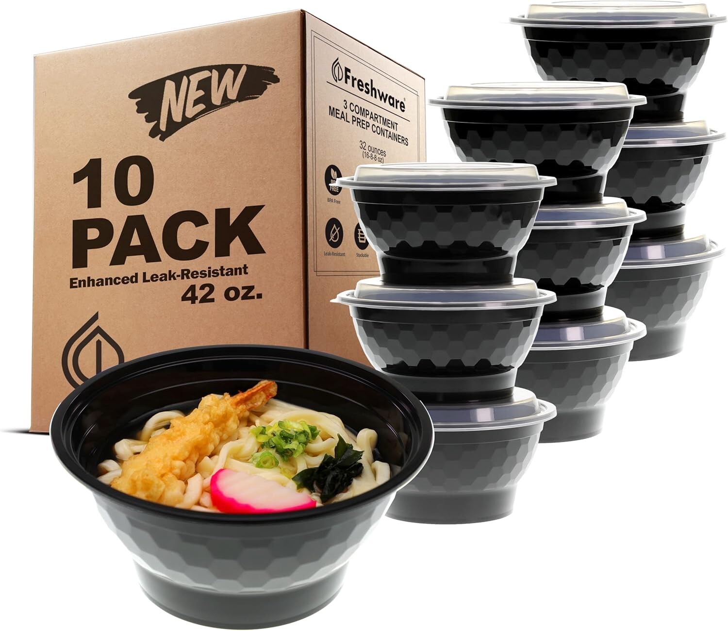 Freshware Meal Prep Containers [10 Pack] Bento Box, Food 42 oz, 42OZ-10PK