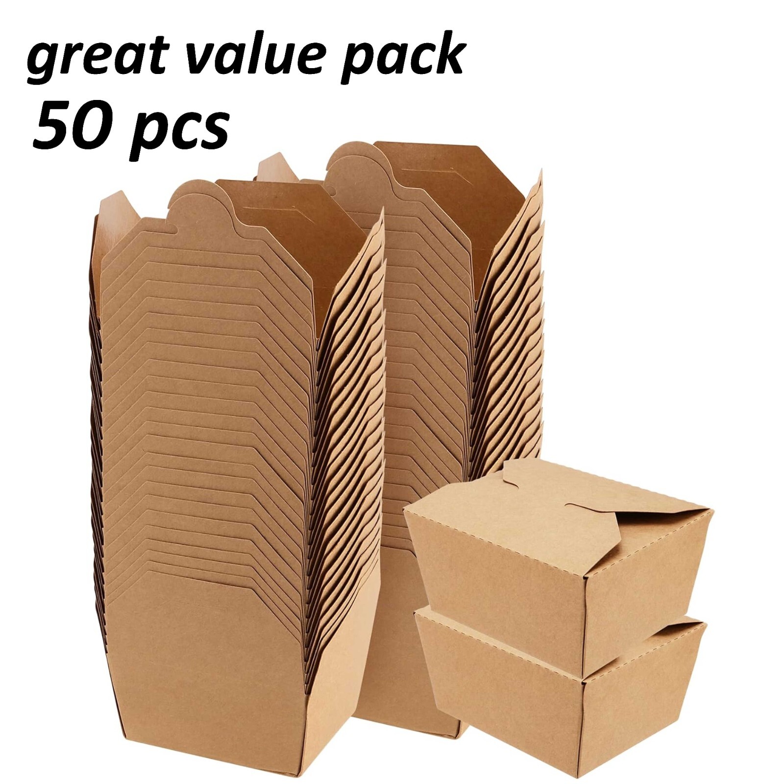 50 Pack 30 oz Eco-Friendly Kraft Take Out Food Containers Recyclable