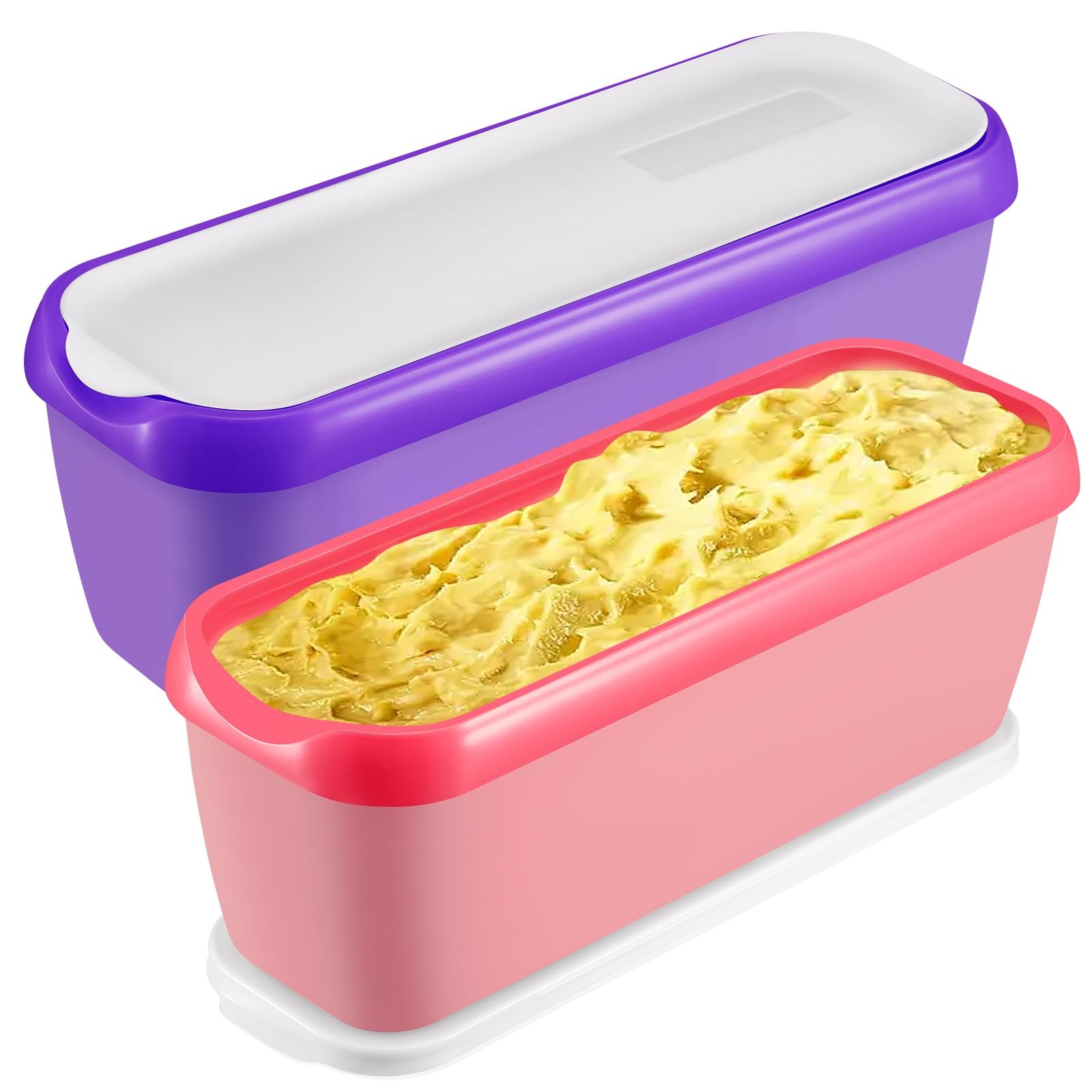 Ice Cream Containers Set of 2, 1.5 Quart Ice Cream Tub, Reusable Homemade Ice…
