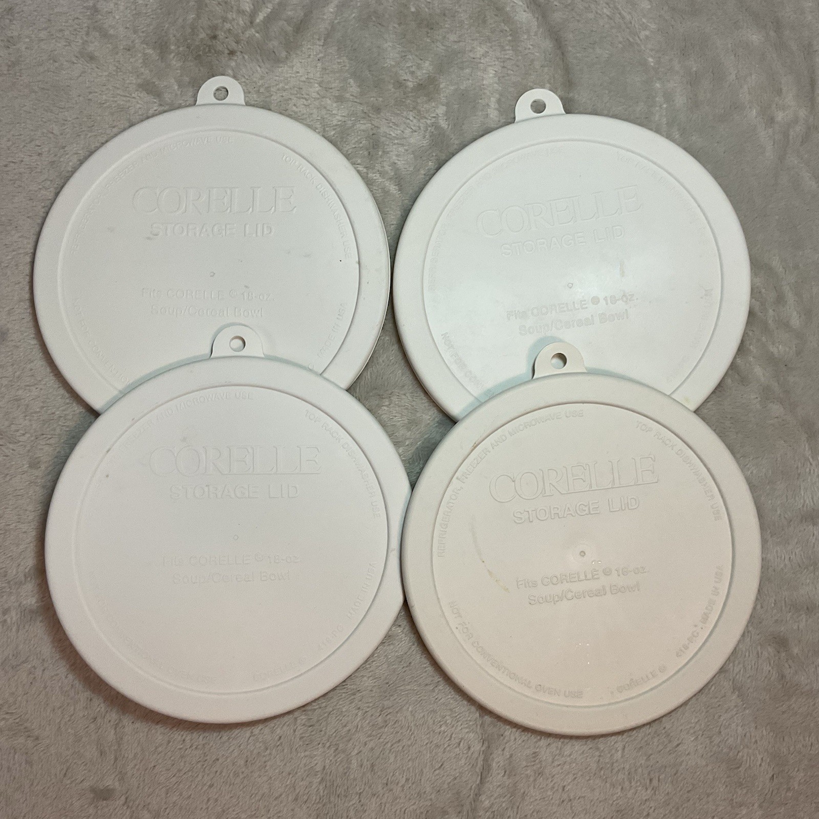 Corelle Storage Lids for 18 oz Cereal Soup Bowl White Fridge Freezer Micro Lot 4