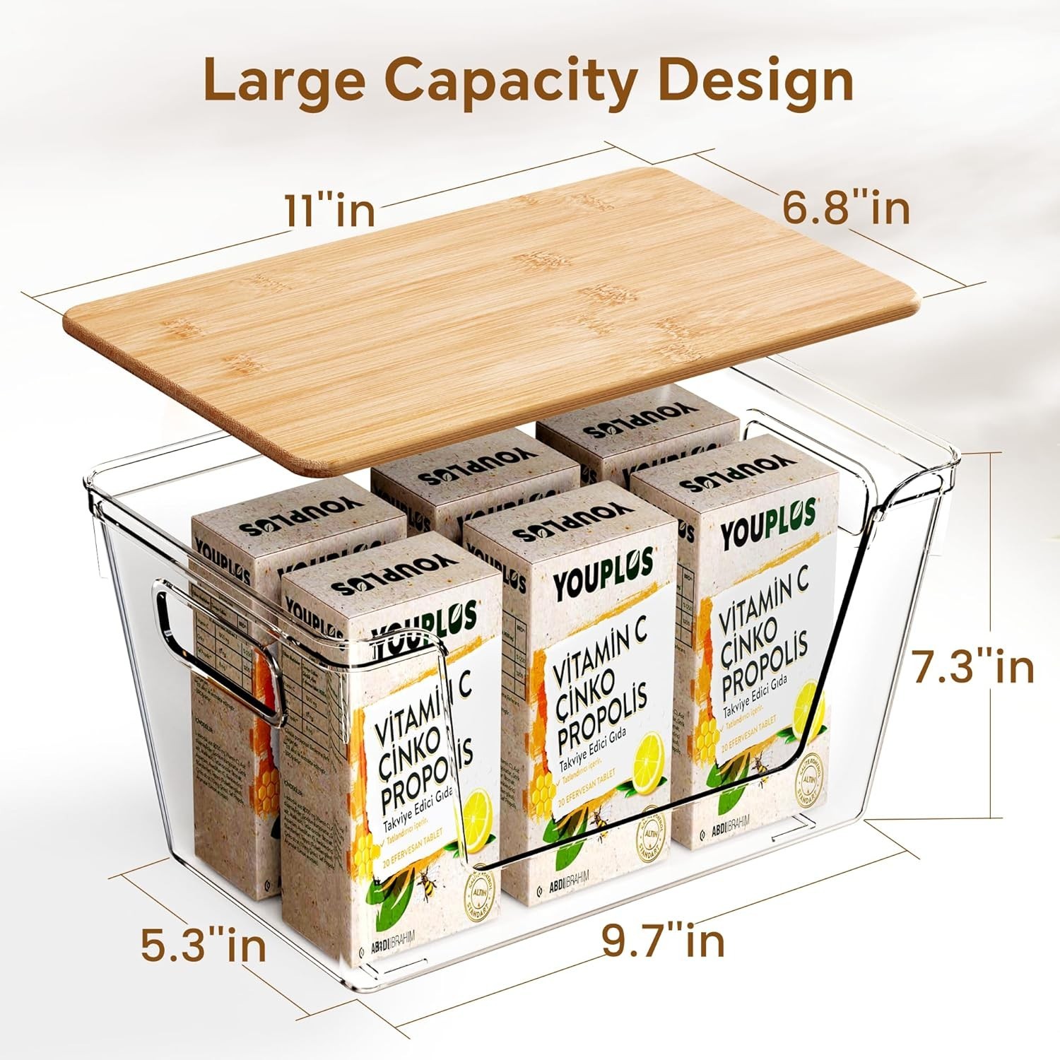 2 Set Pantry Organizers & Storage W/ Bamboo Lids Stackable Clear Bins Onion