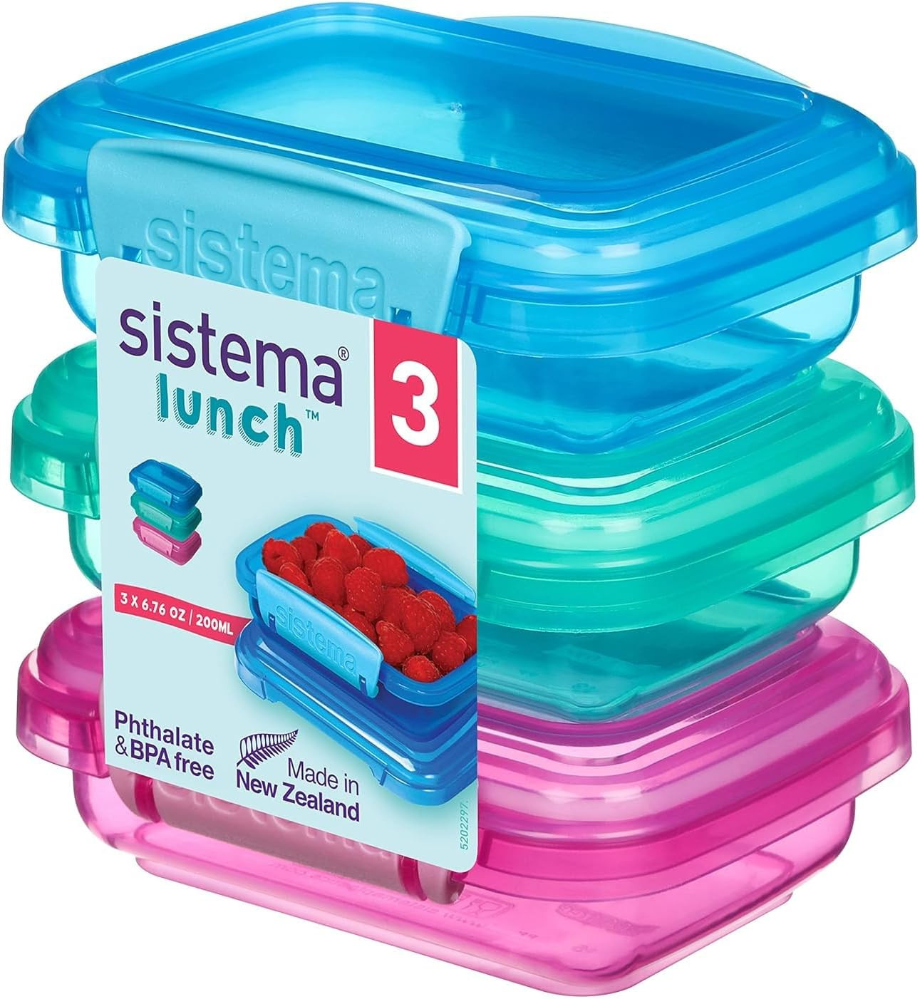 Lunch Collection Food Storage Containers, 6.7 Oz./0.2 L, Pink/Green/Blue, 3 Coun