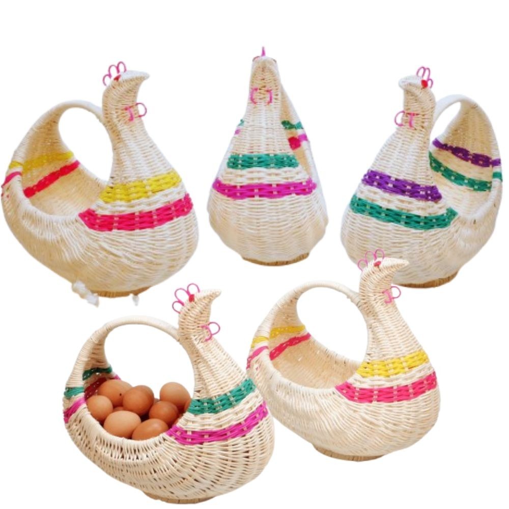 Handwoven Rattan Chicken Basket Thai Handmade Egg Holder Rustic Gift Hamper Deco