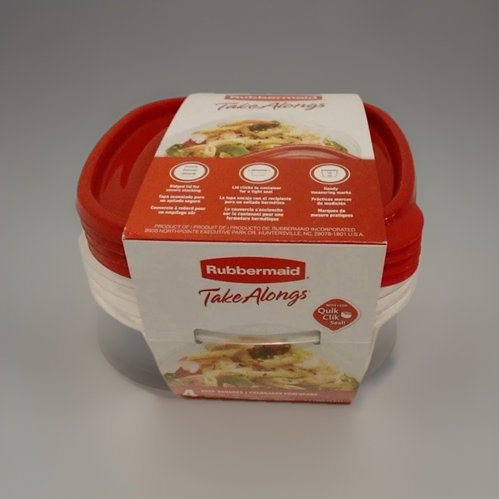 Rubbermaid TakeAlongs 4 Pack Deep Square Containers Clear Red Snap Lid 5.2 Cup