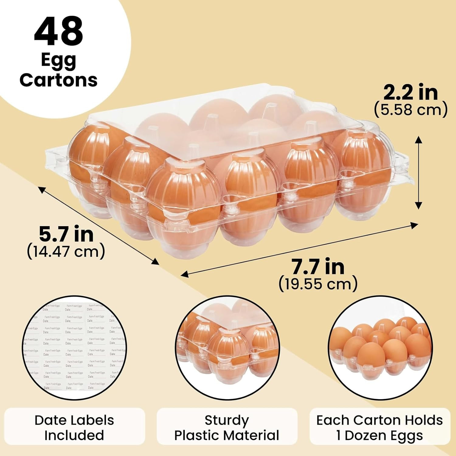 Stockroom plus Clear Plastic Egg Cartons – Clear Containers with Date Labels – B