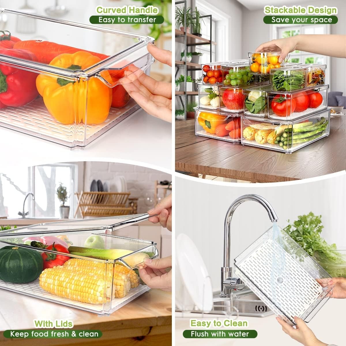 Refrigerator Organizer Bins 14 Pack Stackable Clear Storage Containers ZIJUND