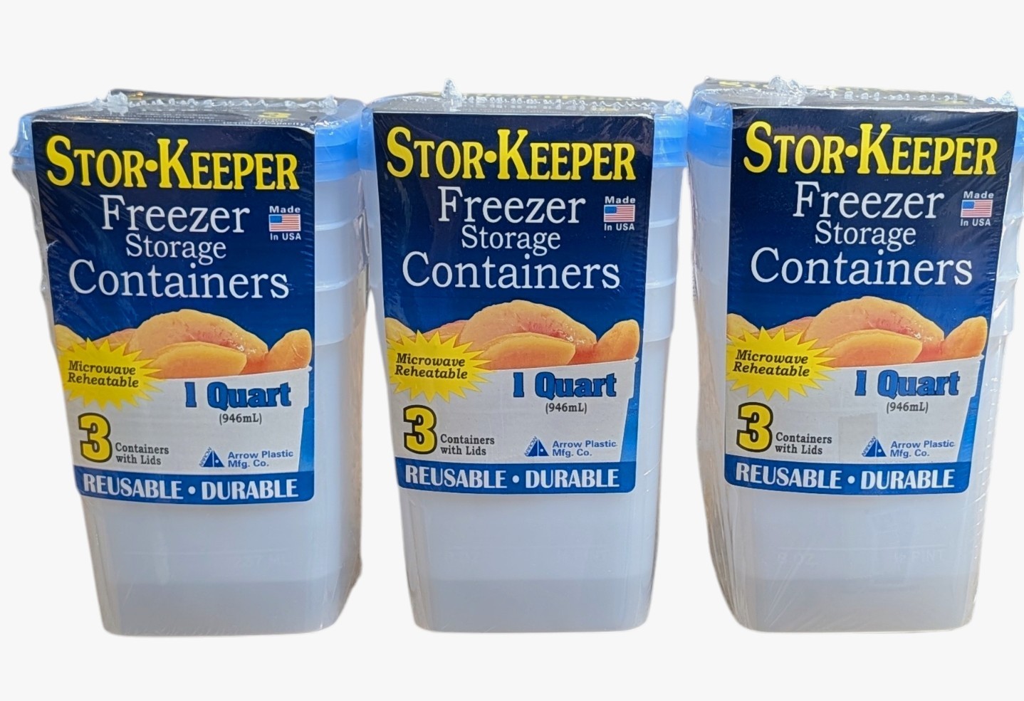 3 – Stor-Keeper Freezer Storage Containers 1 Quart 3 Containers Each – 9 Total