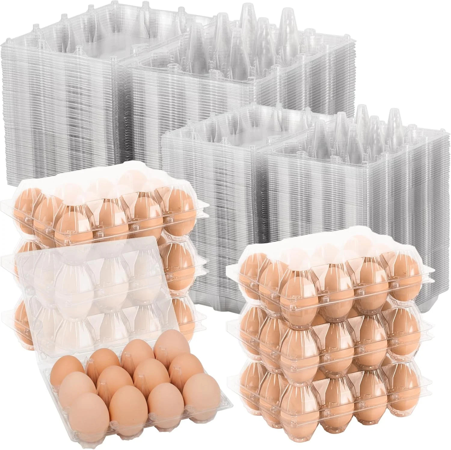 100 Pack Clear Plastic Egg Cartons, Reusable Stackable Egg Containers for Farm