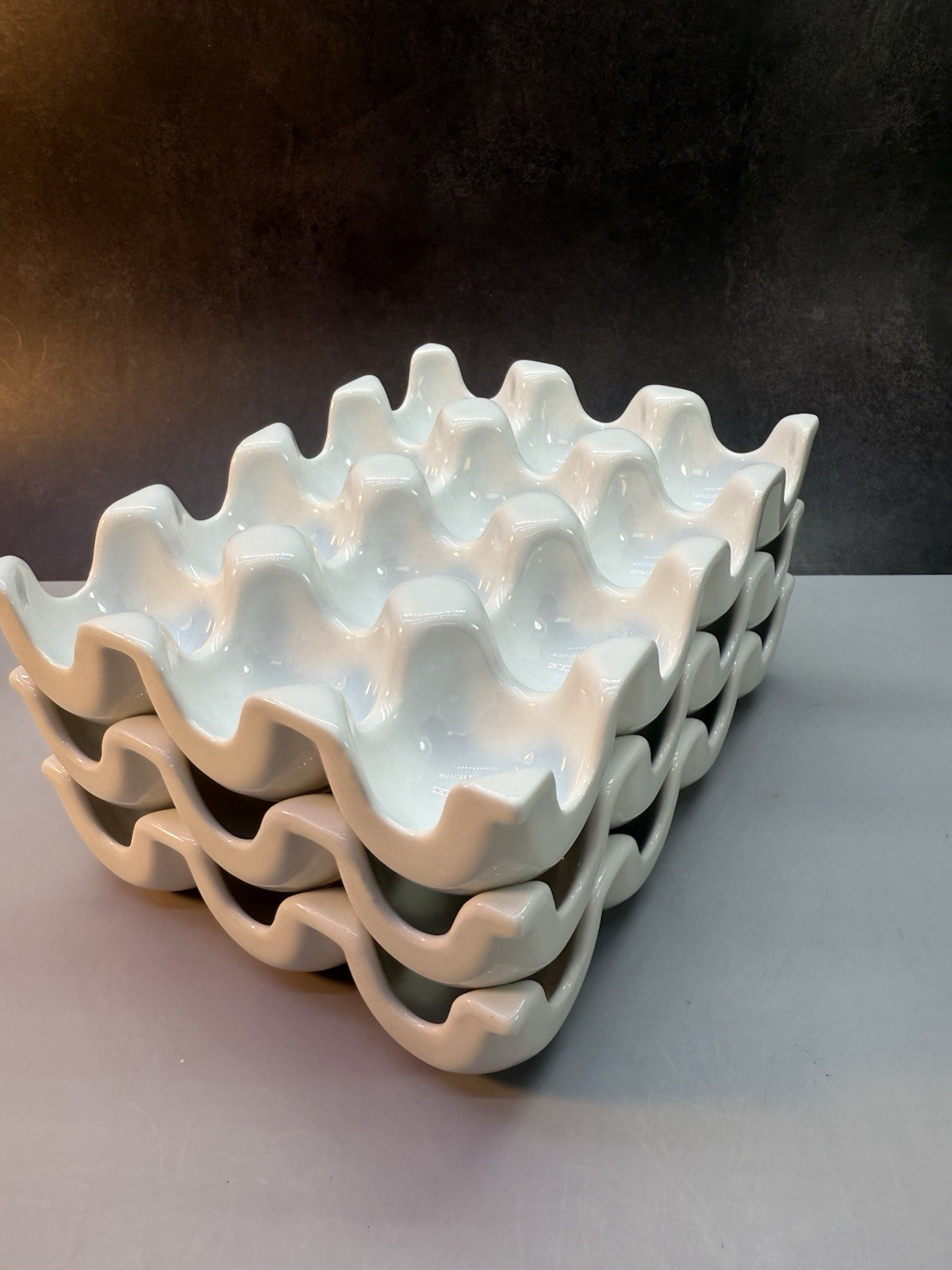 Flexzion 12 Eggs Ceramic Egg Holder, 12 Porcelain Egg Tray Storage Box, Non-Slip