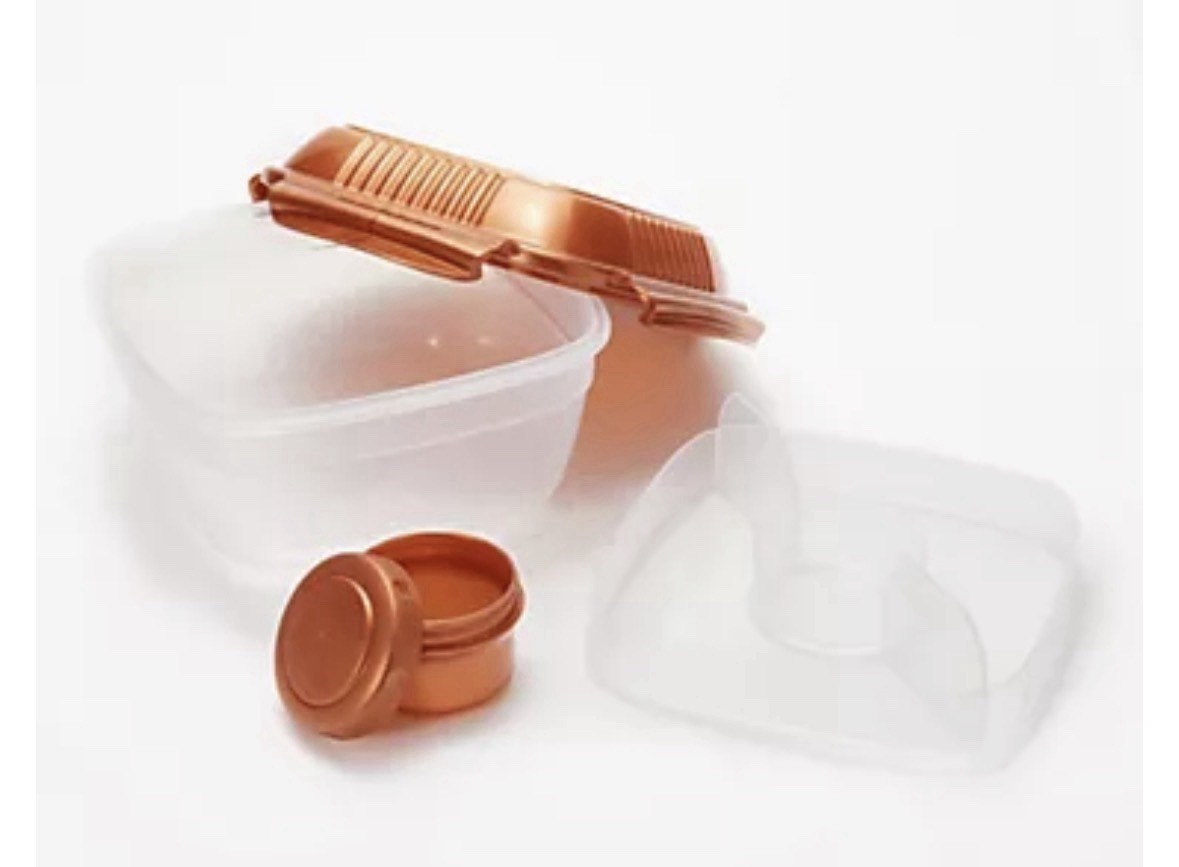 Lock n Lock Set (4) Salad Lunch Take-out Zen Container GOLD w/ Dividers/Dressing