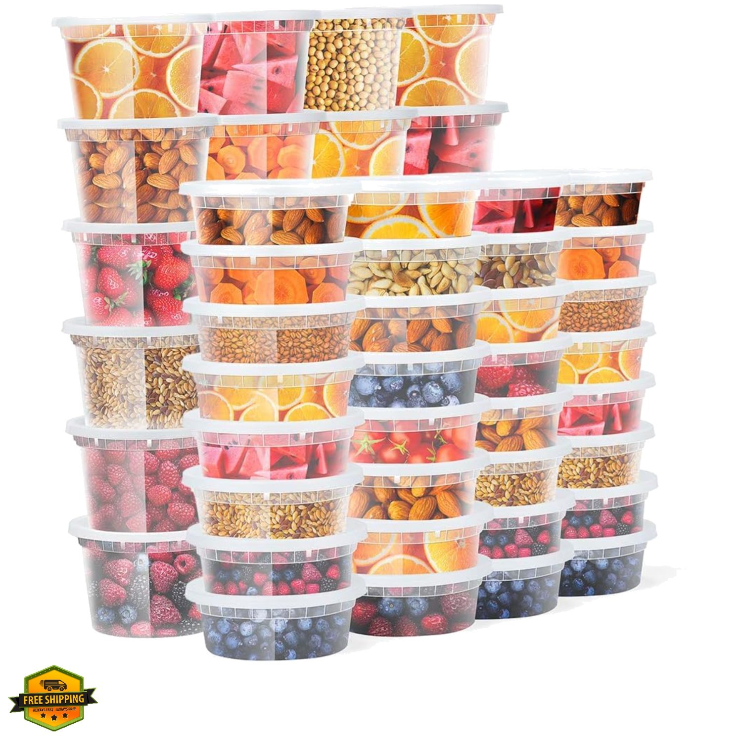 Glotoch 48 Pack Mixed 8 oz. and 16 oz. Plastic Containers with Lids, Leak Pro…