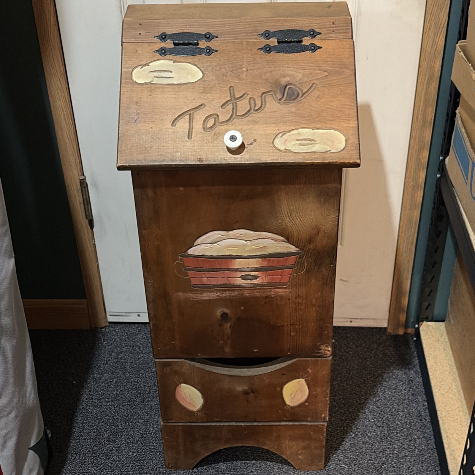 Vintage Potato & Onion Wood Bin Box Farmhouse Taters Onyuns w drawer primitive