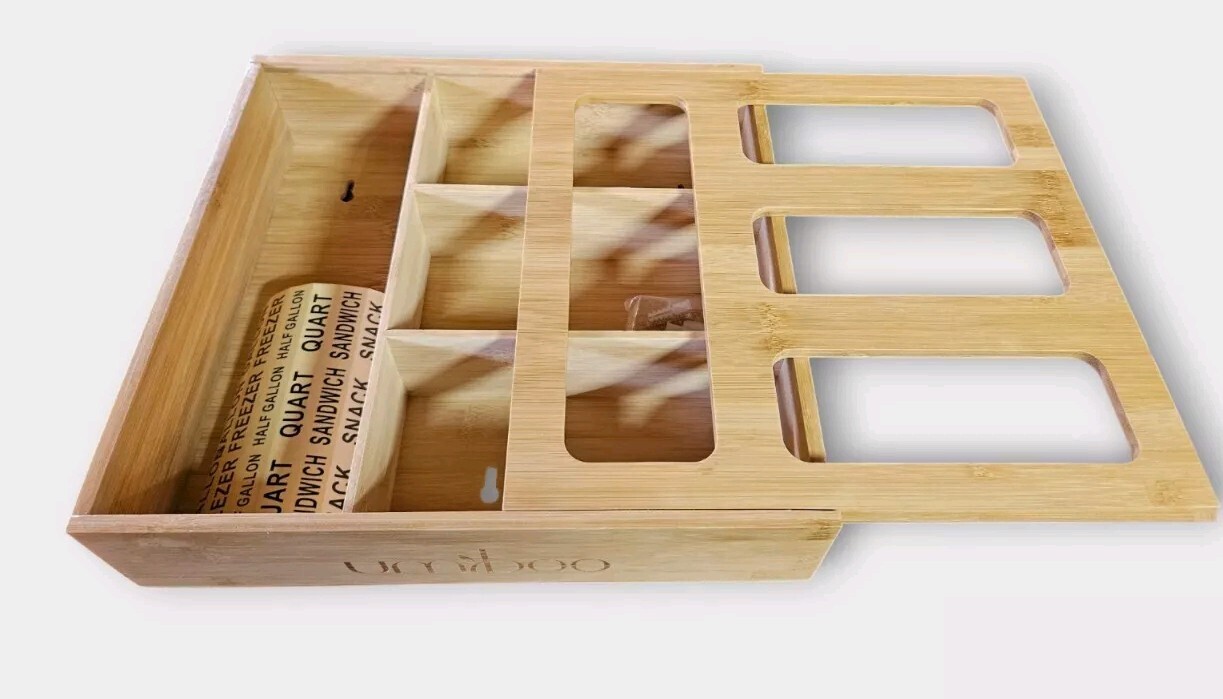 Umboo Bamboo resealable bag organizer for drawer, storage bag organizer.