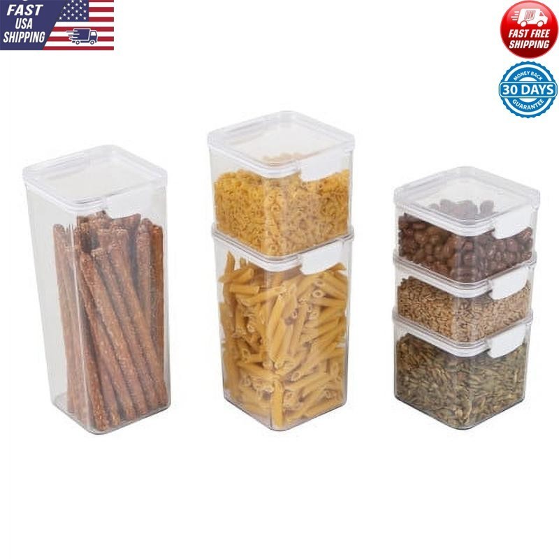 6-Piece Stackable Food Storage Containers W/ Lids Kitchen Pantry Organization US