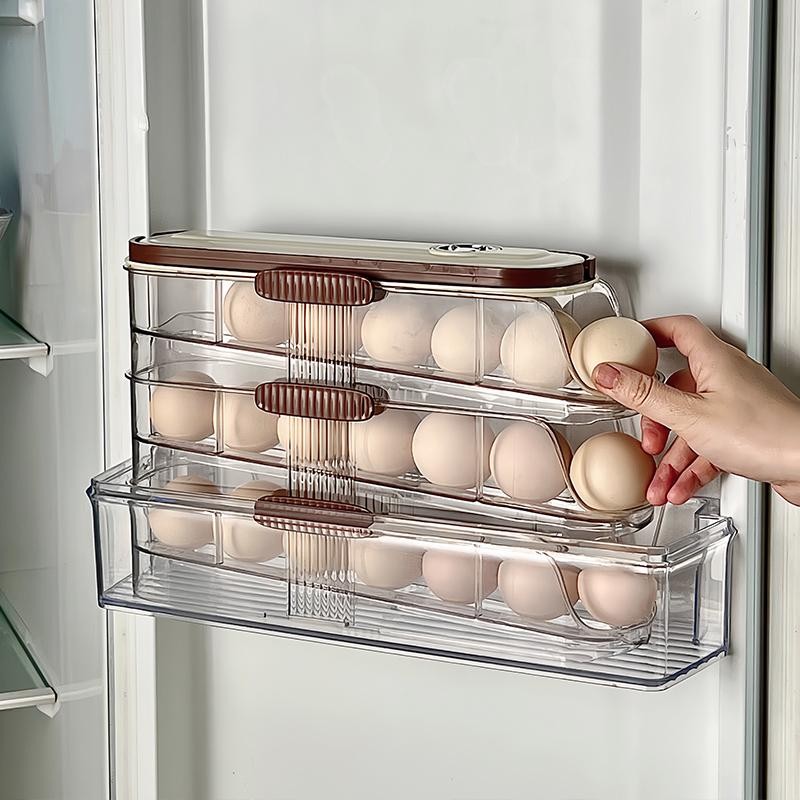 1PCS Home Refrigerator Egg Organizer Sliding Egg Carton Automatic Egg Roller .