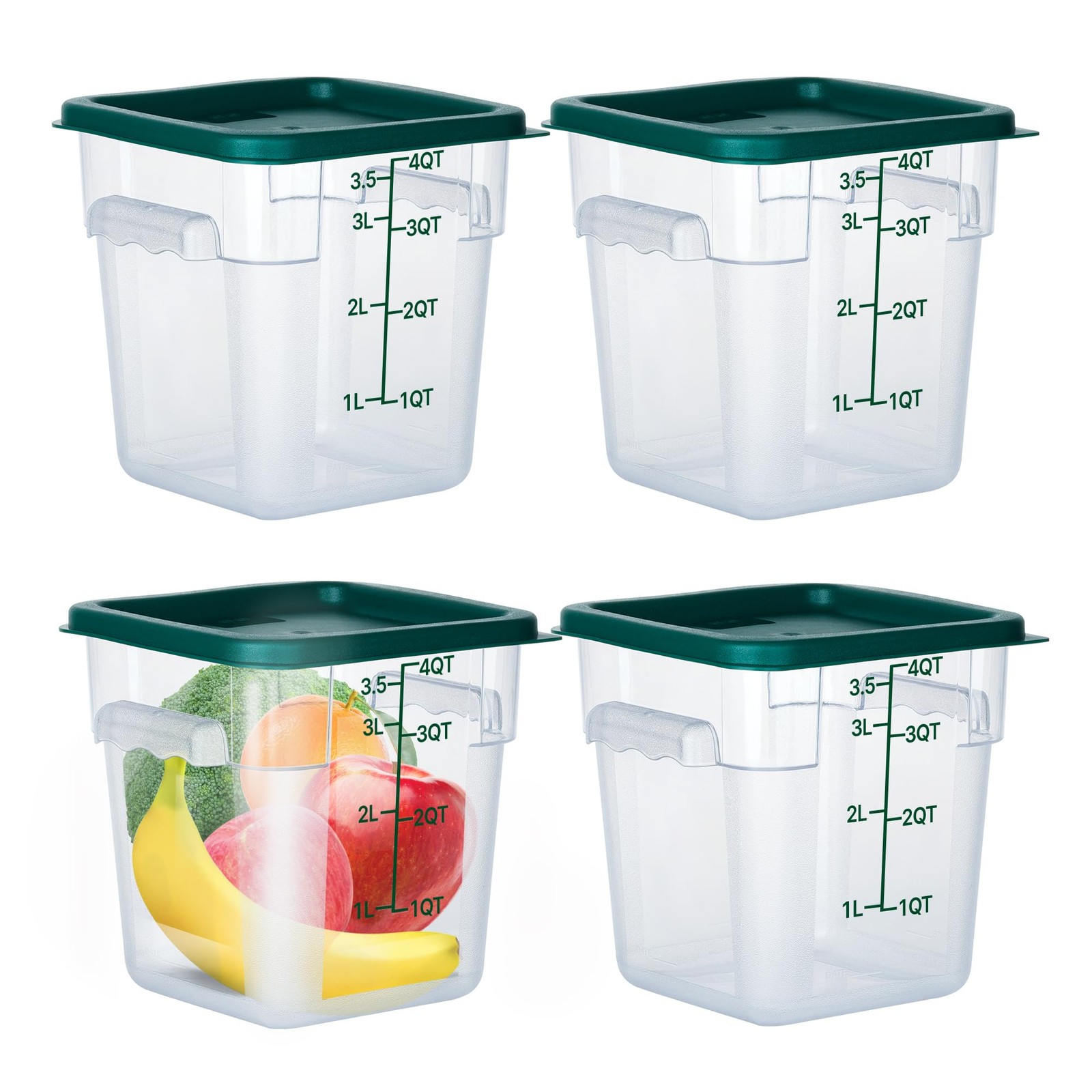 4 Pack Clear Food Storage Containers with Lids and Handles Polycarbonate Squa…