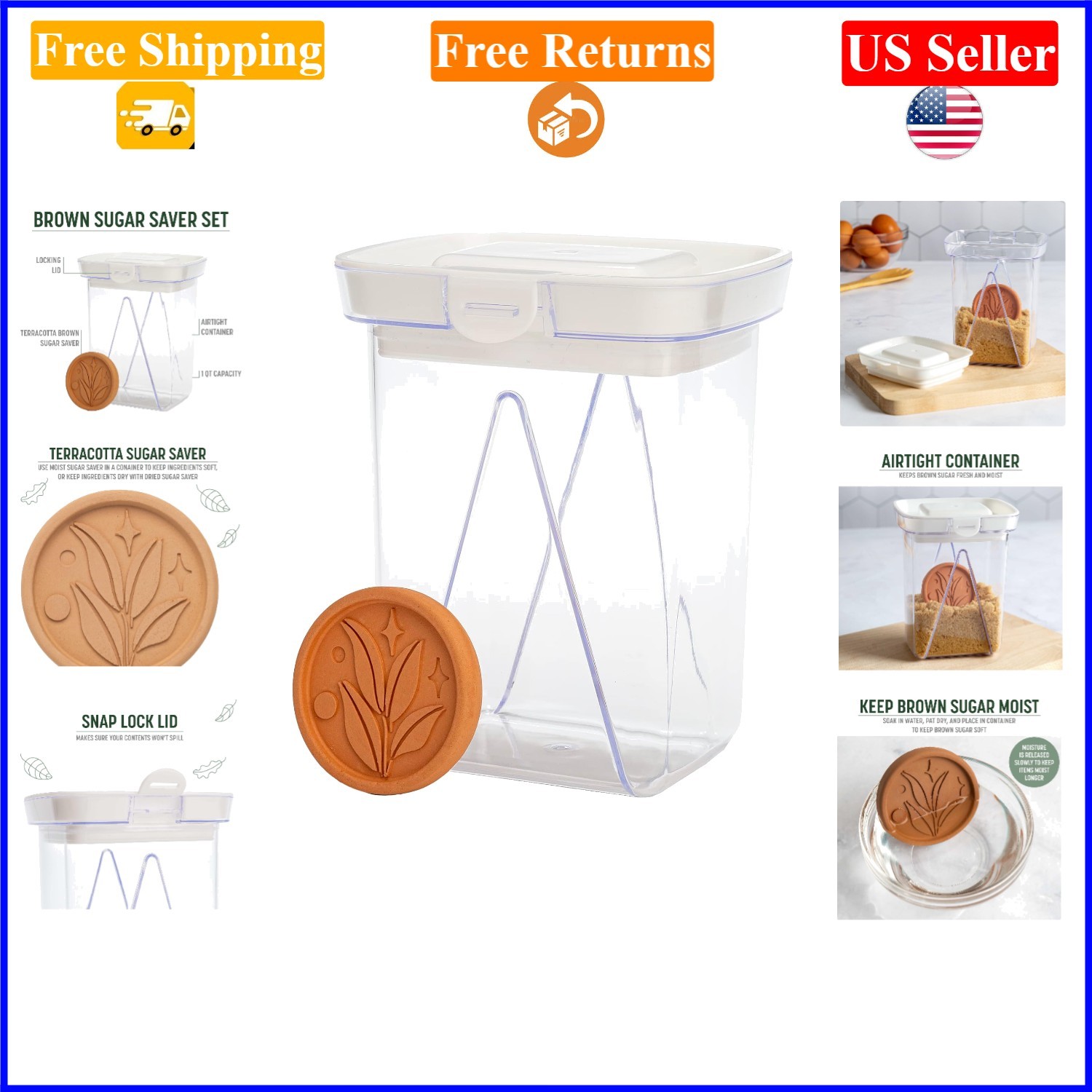 Brown Sugar Saver & Softener Disc with Airtight 1-Quart Food Container