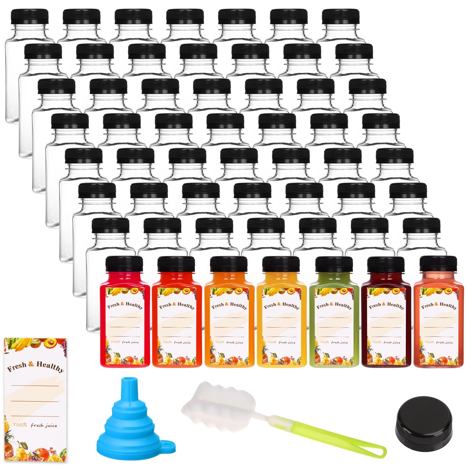 56pcs 8oz Plastic Juice Bottles with Caps, Reusable Clear Plastic Juicing Bot…