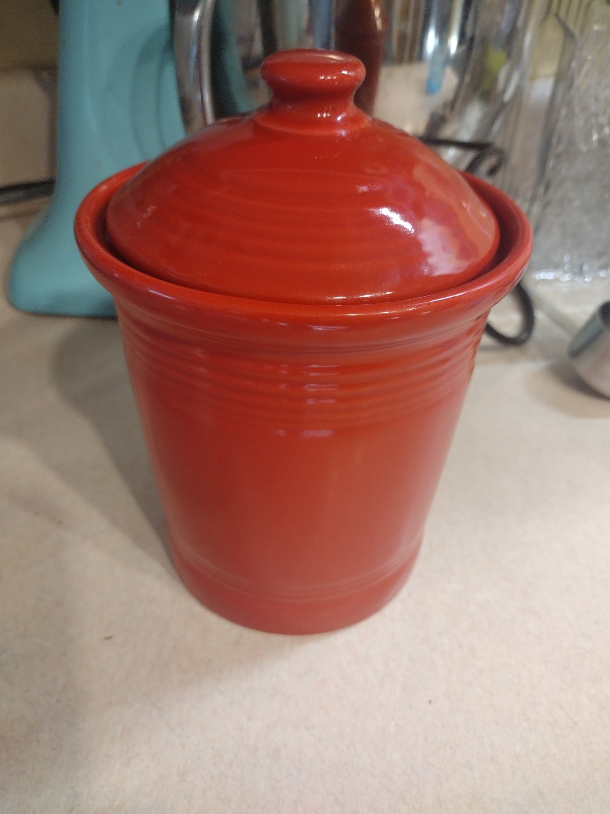 Fiestaware Scarlet Red Small 1 Qt Canister Jar Crock Lid Homer Laughlin HLC