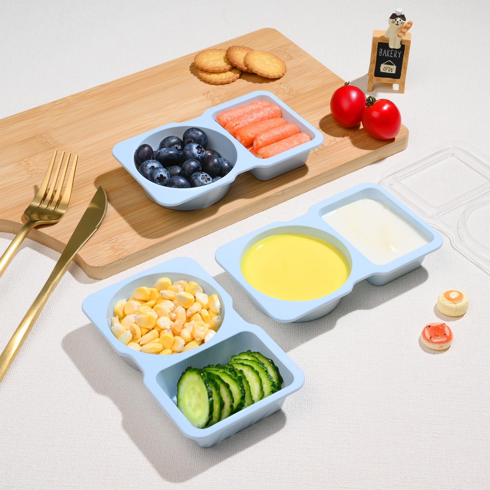 Double Compartment Snack Containers with Lids, 2 Compartment Condiment Contai…