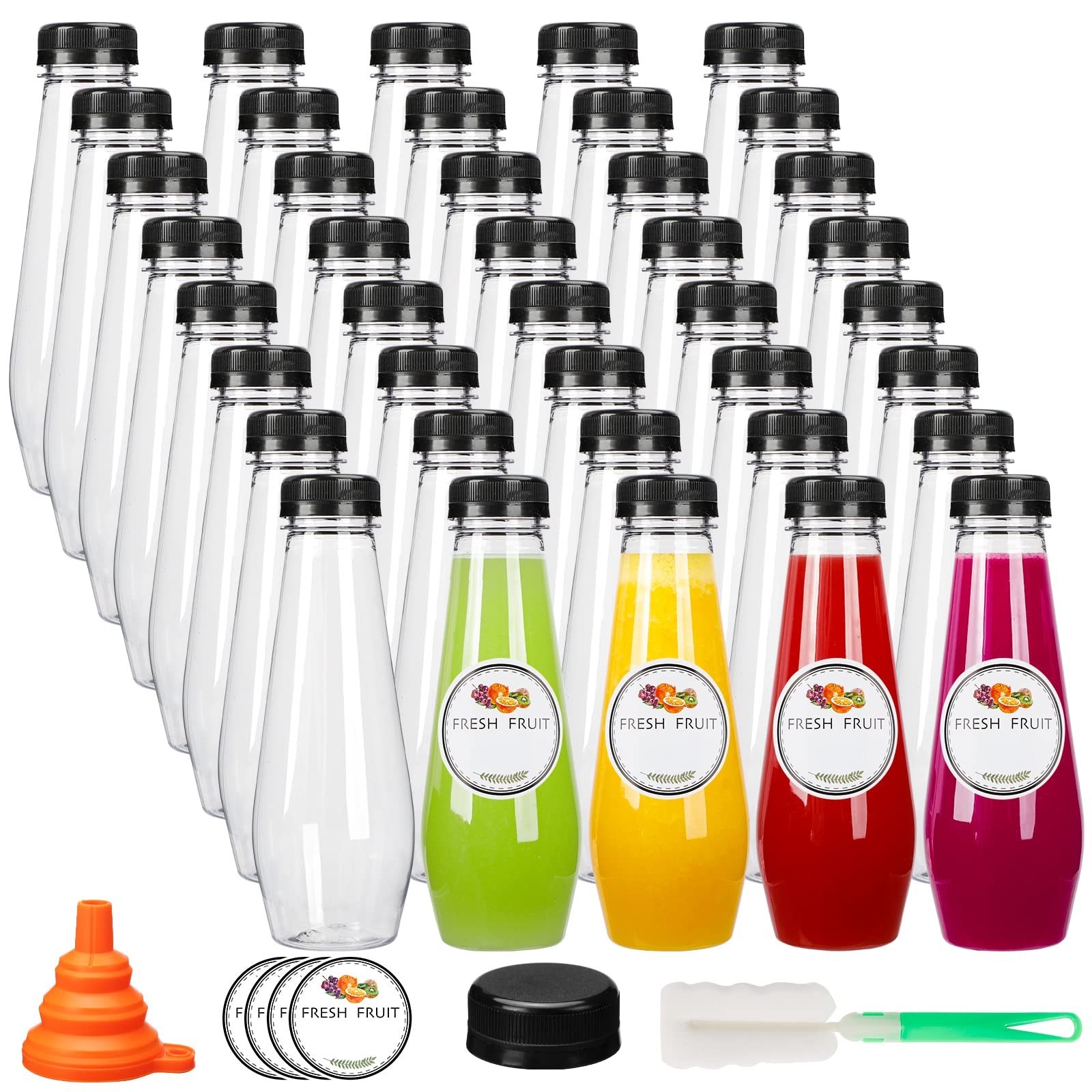 40pcs 12oz Juice Bottles, Empty Plastic Juicing Bottles with Caps, Cone Reusa…