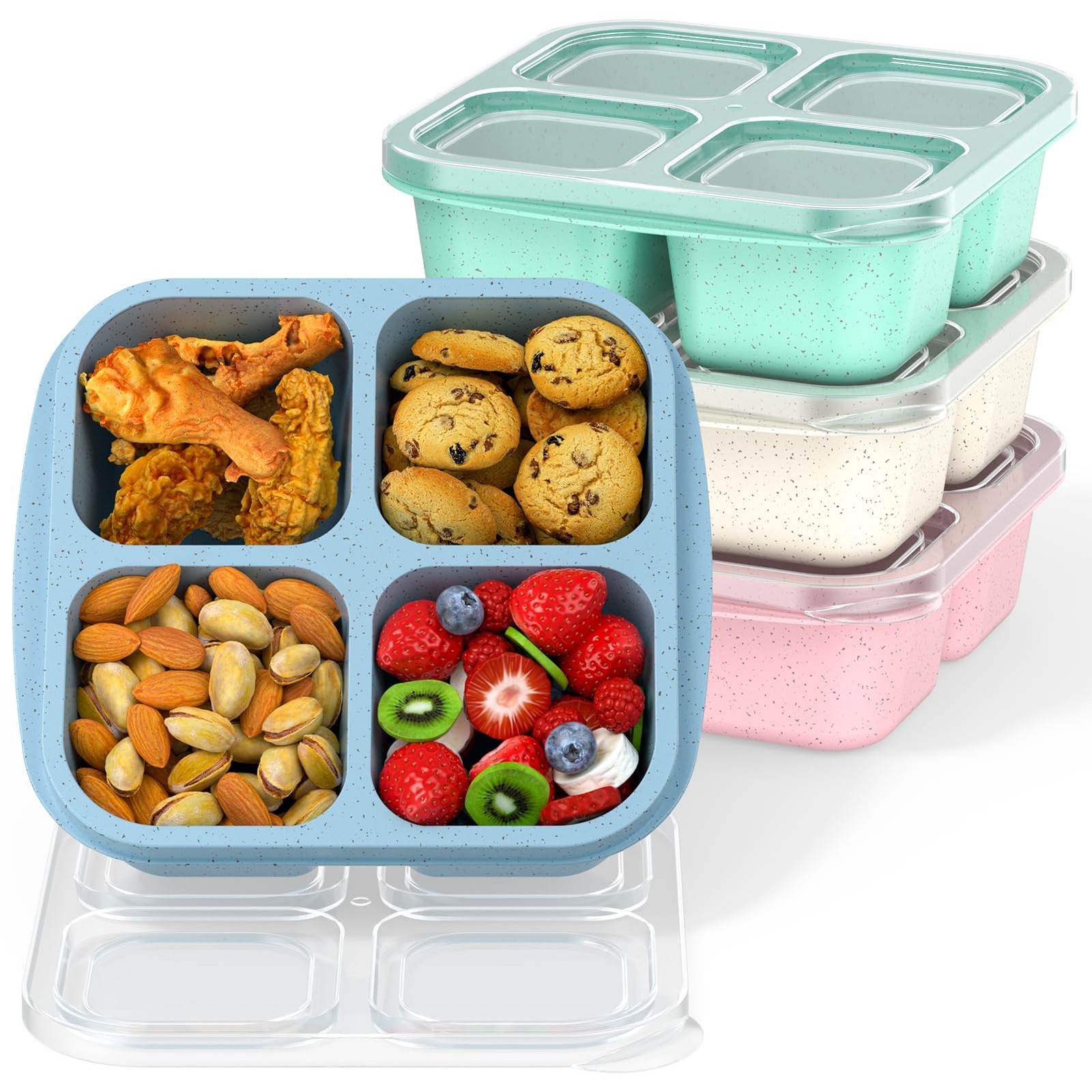 RGNEIN Bento Snack Boxes (4 Pack)- Reusable M, Wheat(Green/Blue/Pink/Beige)