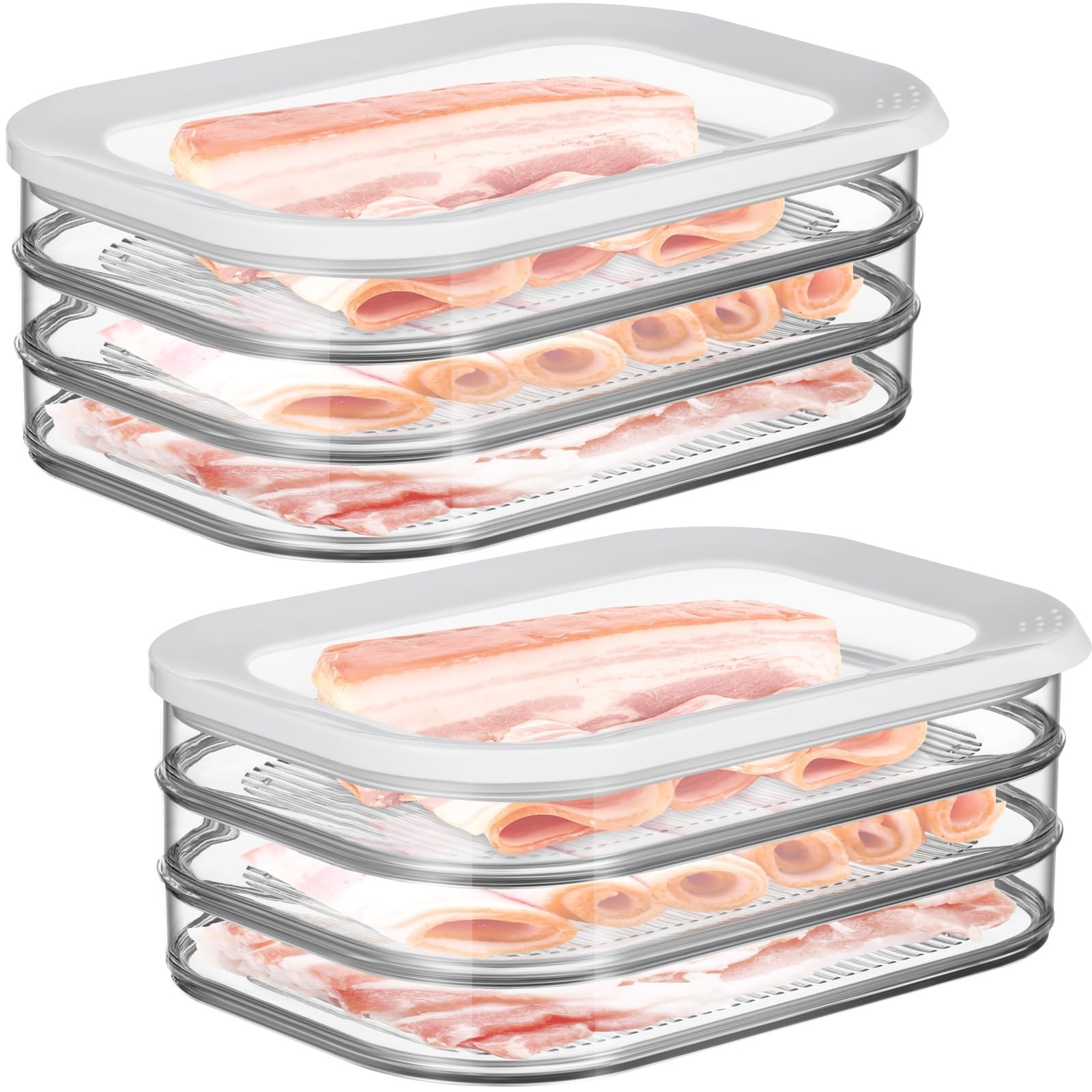 Tioncy 2 Pcs Deli Meat Container Fridge 9 x 6.5 x 3.3 inches, white, clear