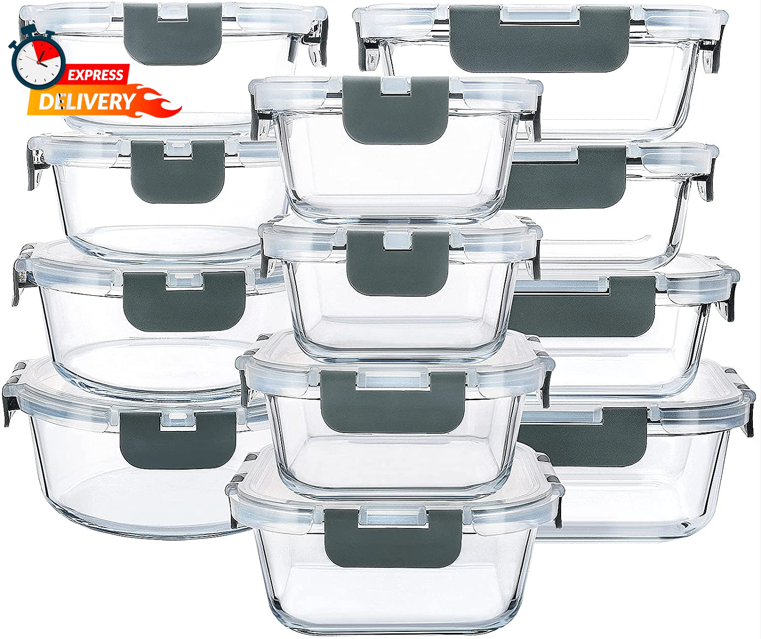 24-Pc Glass Food Storage Containers with Snap-Lock Lids – Airtight, Microwave