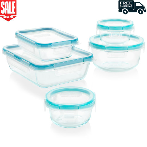 Total Solution Glass Storage Set Airtight Leakproof Lids 4 Locking Tabs 10 Piece