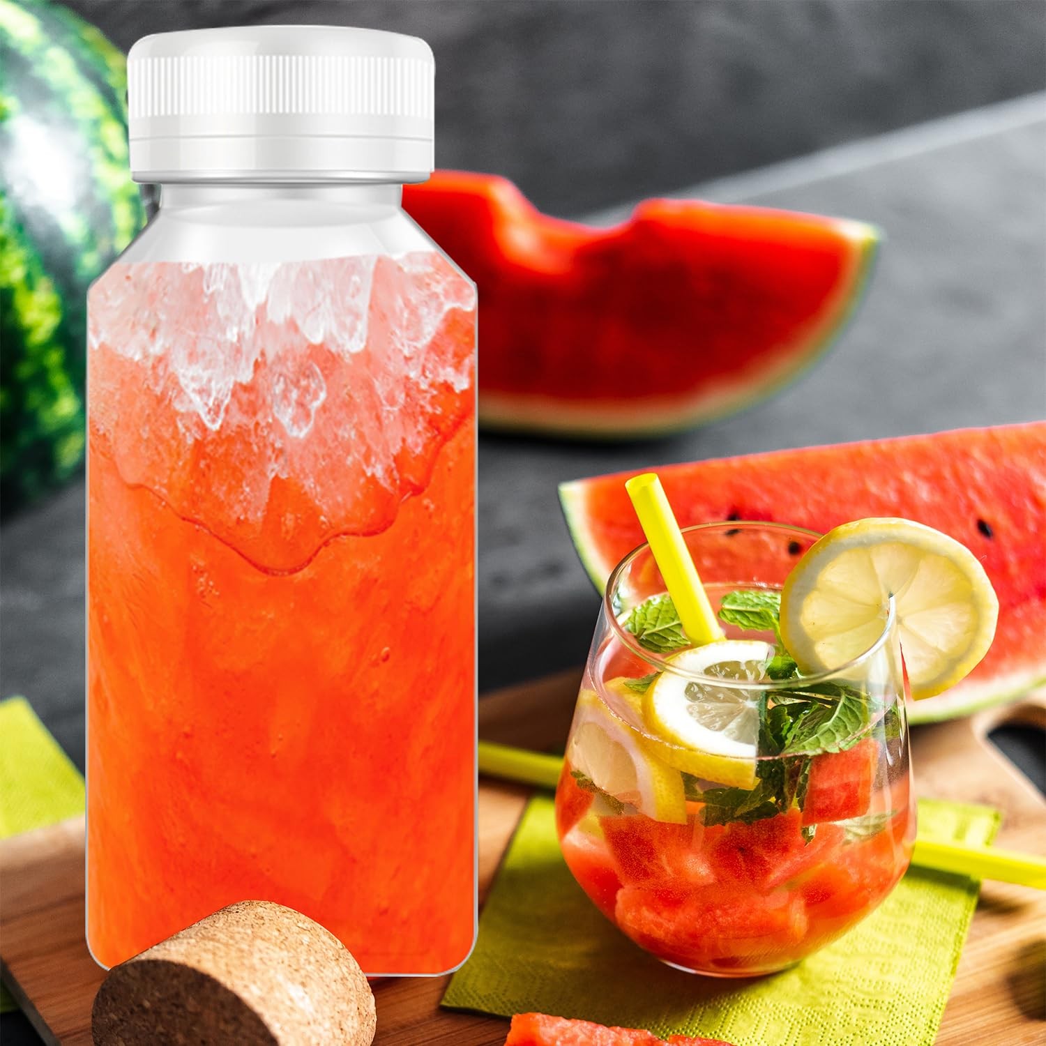Botellas de plástico para jugo de 4 oz, para shots de jengibre a prueba de fugas