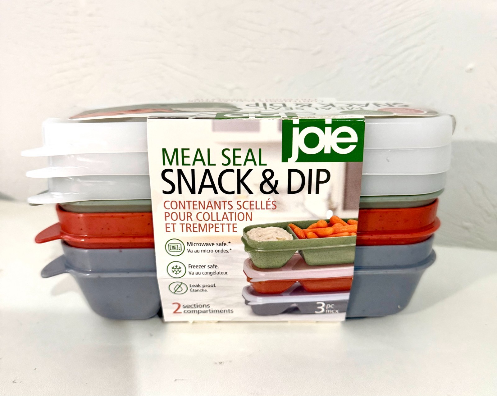 NEW!!Joie Meal Meal Seal Snack & Dip Container, Set of 3 (Gray & Burnt Orange)